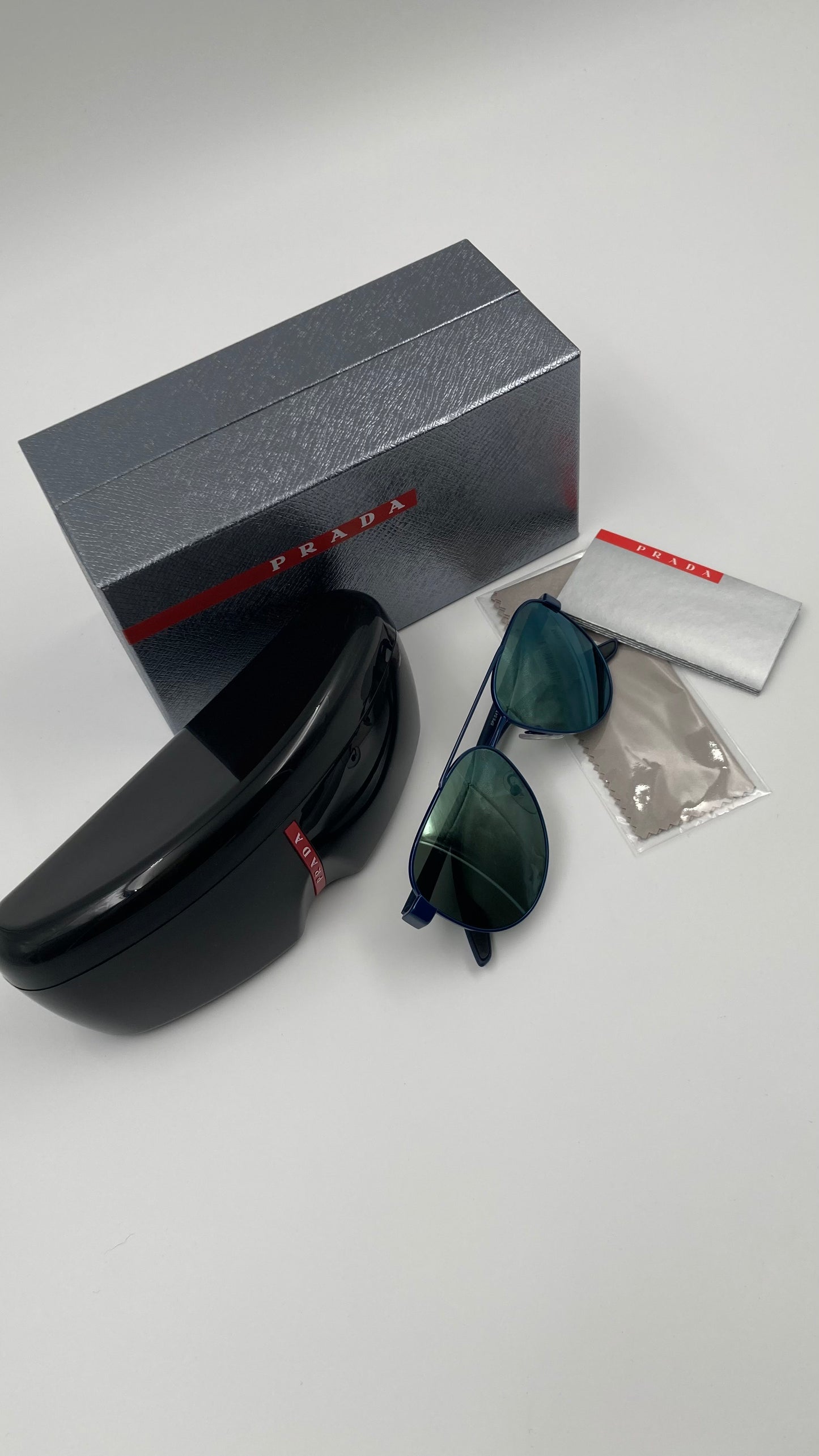 *NEW* PRADA LINEA ROSSA PS54T 58/14/145 SUNGLASSES - BLUE/GREEN MIRROR GREEN