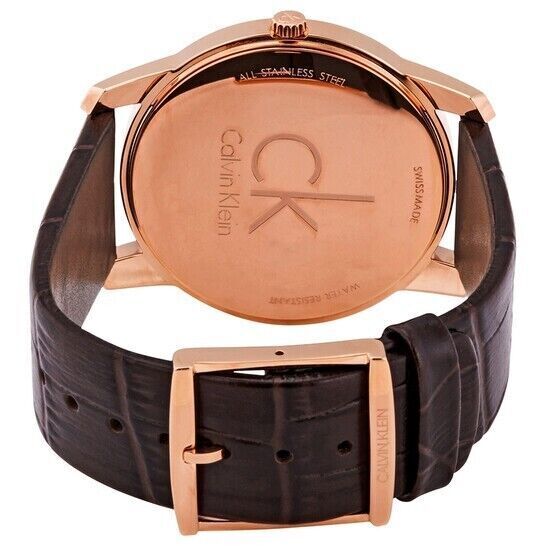 New Swiss Made CALVIN KLEIN Quartz Silver Dial Brown Leather Men's Watch