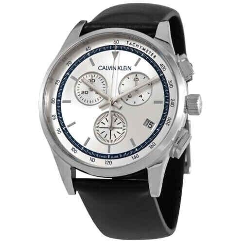 New Swiss Made CALVIN KLEIN Completion Chronograph Quartz Silver Dial Mens Watch