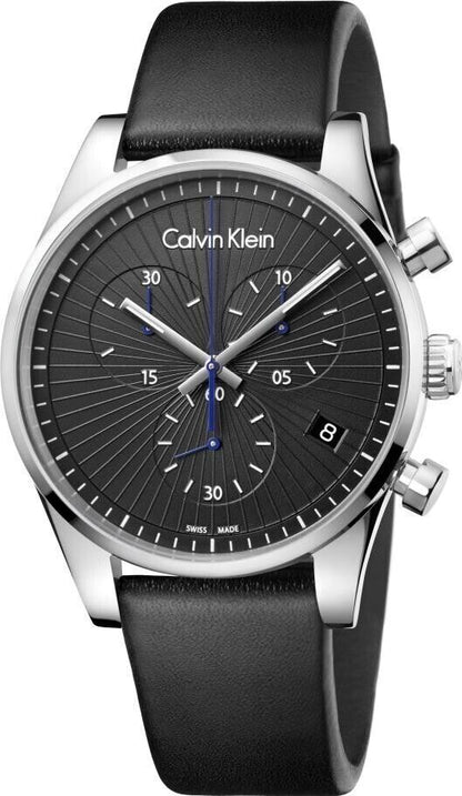 New Swiss Made CALVIN KLEIN Steadfast Chronograph Quartz Black Dial Men's Watch