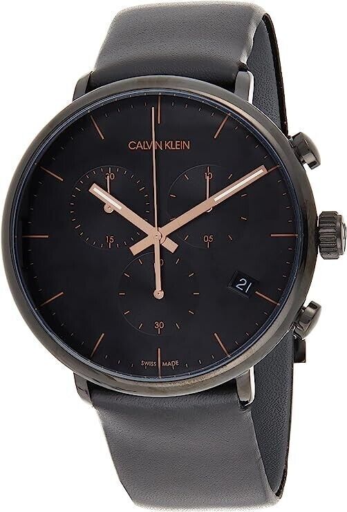 New Swiss Made CALVIN KLEIN High Noon Chronograph Quartz Black Dial Men's Watch