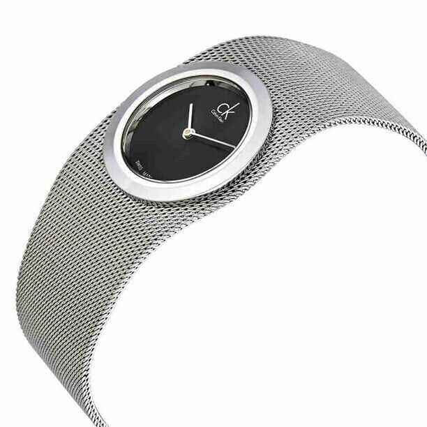 New Swiss Made CALVIN KLEIN Impulsive Black Dial Steel Mesh Ladies Watch