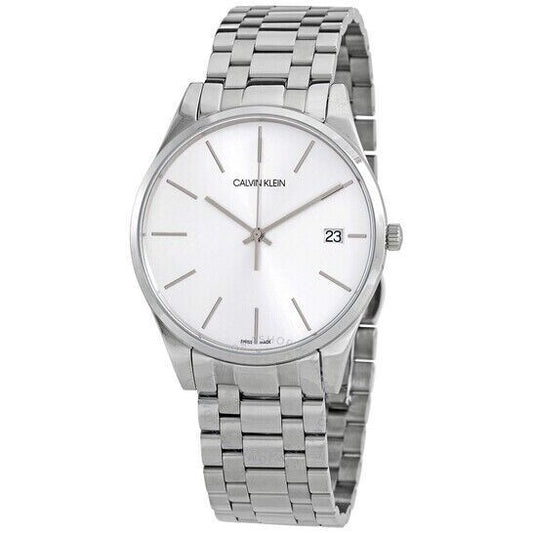 New Swiss Made CALVIN KLEIN Time Quartz Silver Dial Men's Watch