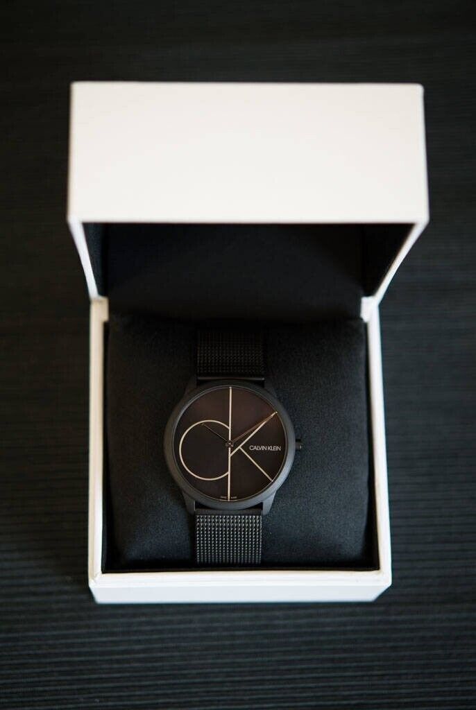 New Swiss Made CALVIN KLEIN Minimal Quartz Black Dial Men's Watch