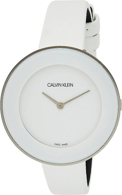 New Swiss Made CALVIN KLEIN Chic White Dial White Leather Ladies Watch