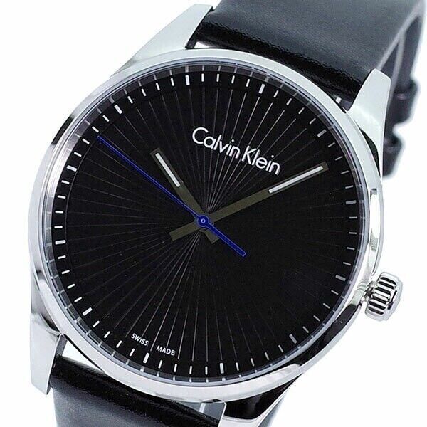 New Swiss Made CALVIN KLEIN Steadfast Black Dial Black Leather Men's Watch