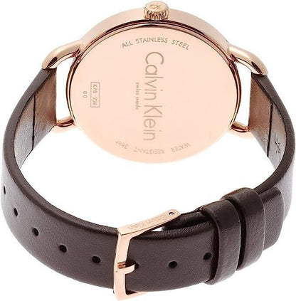 New Swiss Made CALVIN KLEIN Even Grey Dial Brown Leather Ladies Watch