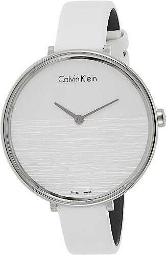 New Swiss Made CALVIN KLEIN Rise White Dial White Leather Ladies Watch