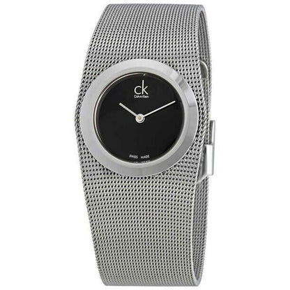 New Swiss Made CALVIN KLEIN Impulsive Black Dial Steel Mesh Ladies Watch