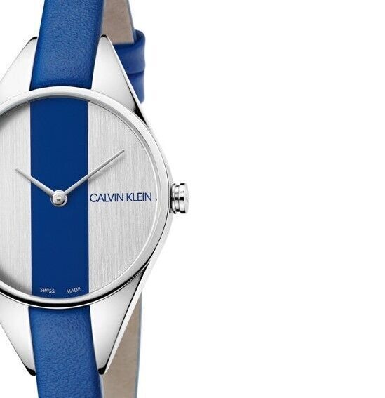 New Swiss Made CALVIN KLEIN Rebel Quartz Silver and Blue Dial Ladies Watch