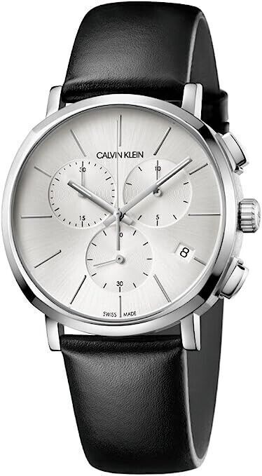 New Swiss Made CALVIN KLEIN Posh Chronograph Quartz Silver Dial Men's Watch