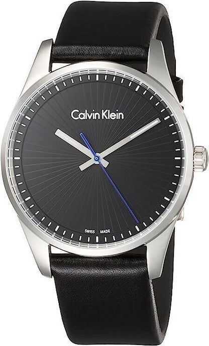 New Swiss Made CALVIN KLEIN Steadfast Black Dial Black Leather Men's Watch