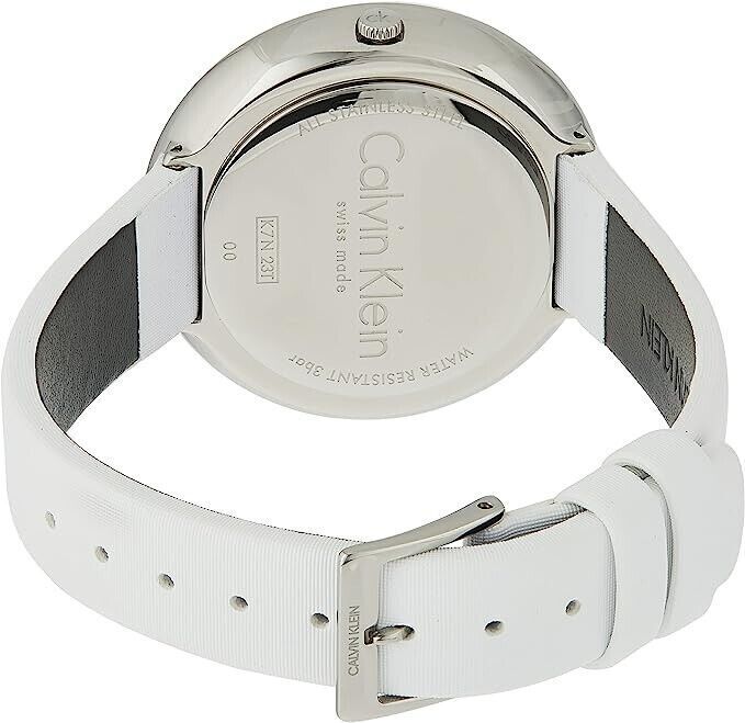 New Swiss Made CALVIN KLEIN Chic White Dial White Leather Ladies Watch