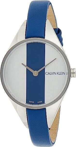 New Swiss Made CALVIN KLEIN Rebel Quartz Silver and Blue Dial Ladies Watch