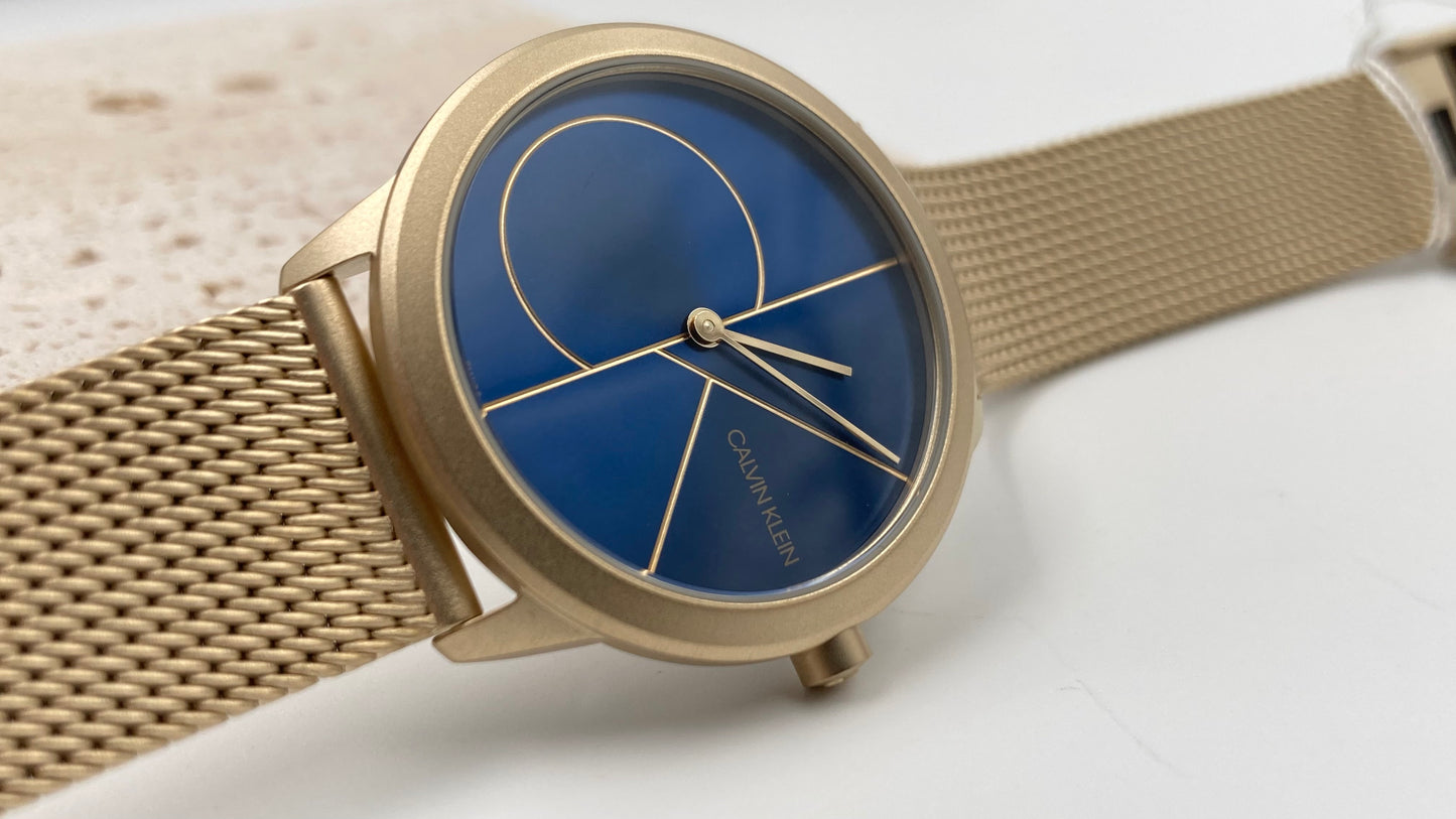 Neue, in der Schweiz hergestellte CALVIN KLEIN Minimal Quartz Unisex-Armbanduhr mit blauem Zifferblatt