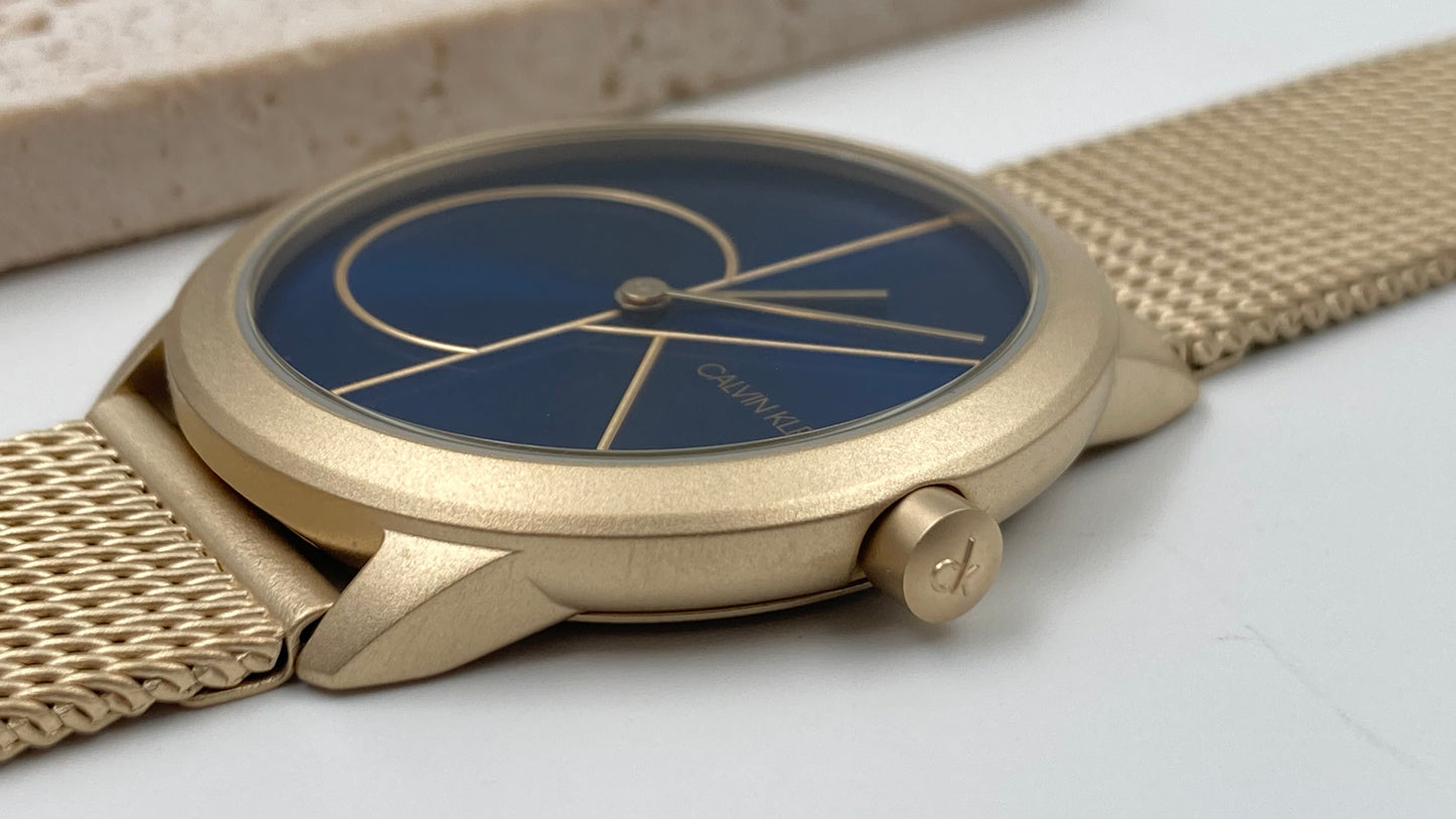 Neue, in der Schweiz hergestellte CALVIN KLEIN Minimal Quartz Unisex-Armbanduhr mit blauem Zifferblatt