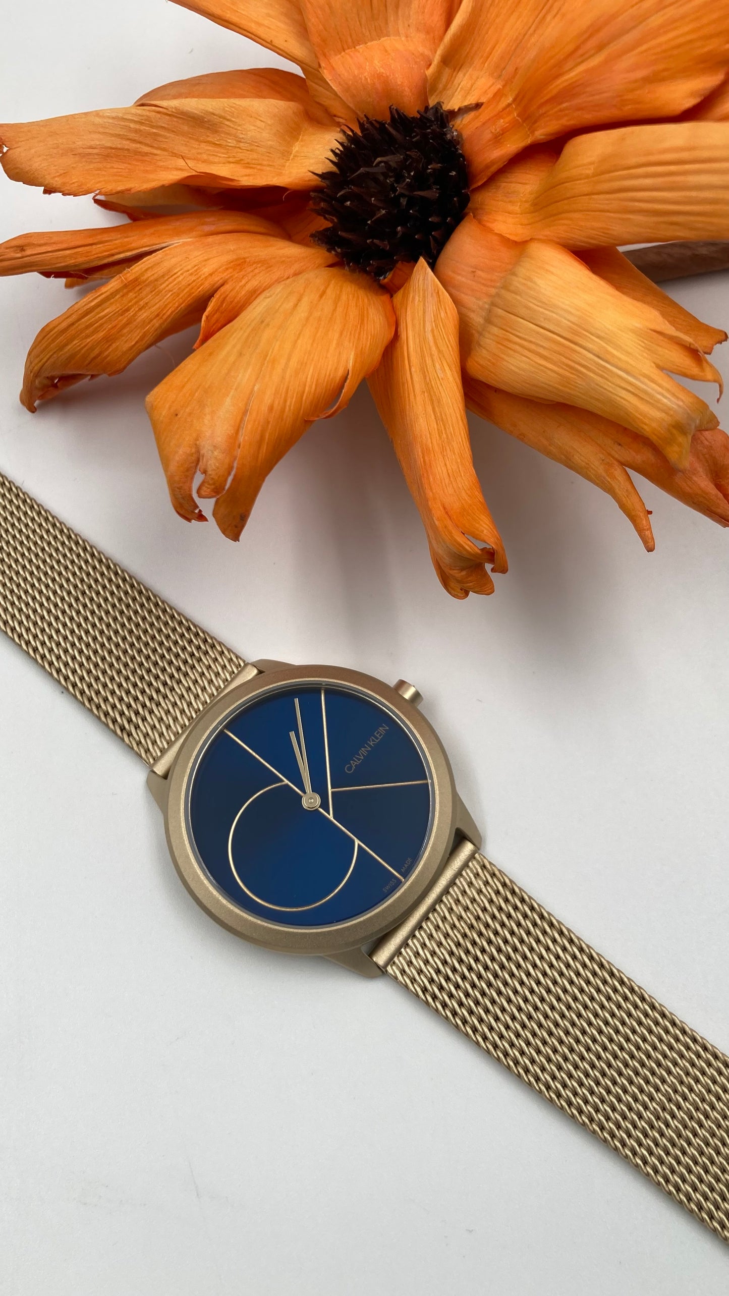 Neue, in der Schweiz hergestellte CALVIN KLEIN Minimal Quartz Unisex-Armbanduhr mit blauem Zifferblatt