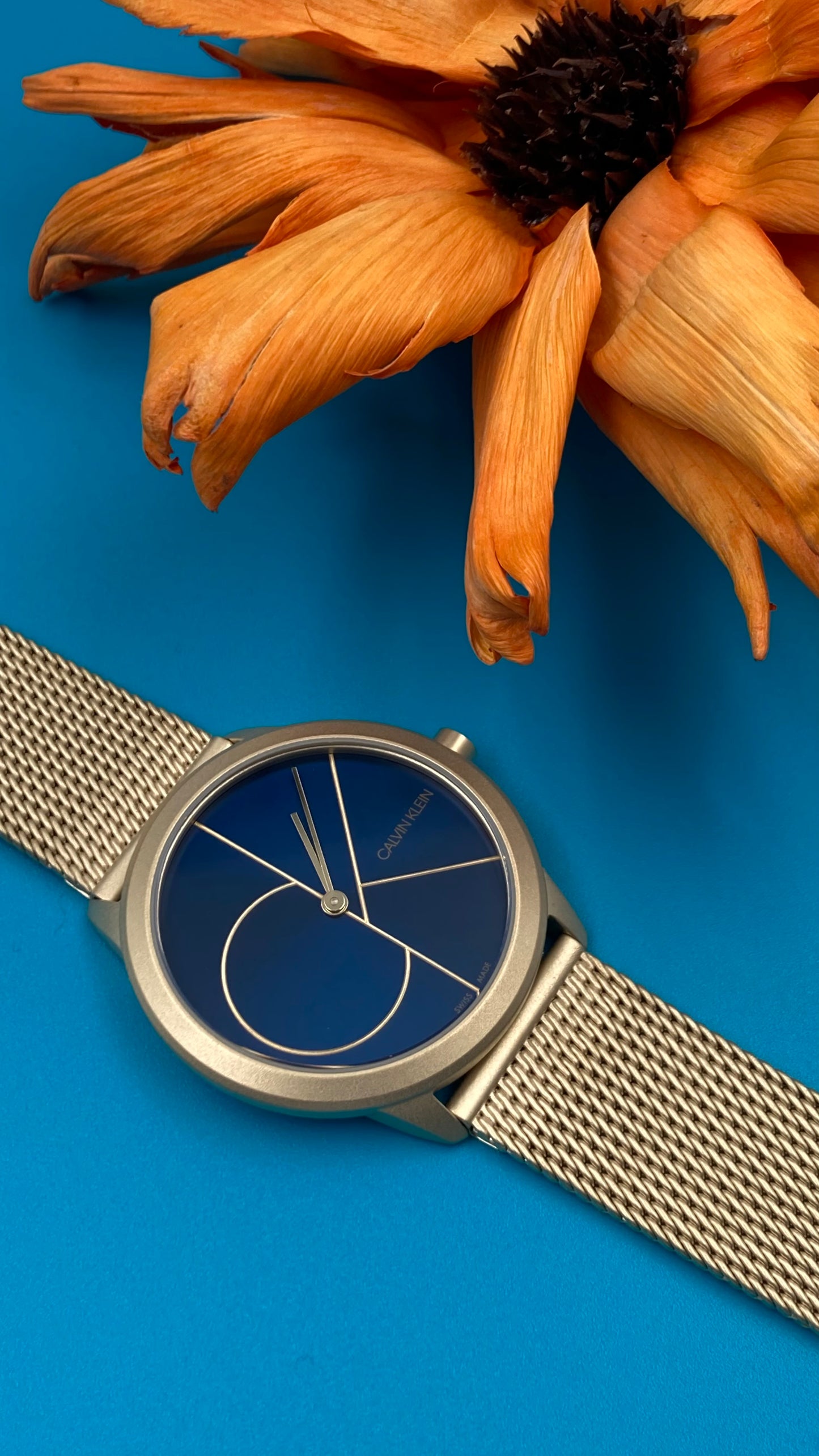 Neue, in der Schweiz hergestellte CALVIN KLEIN Minimal Quartz Unisex-Armbanduhr mit blauem Zifferblatt