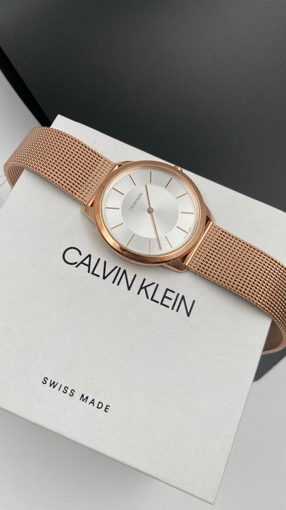 Neue, in der Schweiz hergestellte CALVIN KLEIN Unisex-Armbanduhr „Minimal“ in Roségold