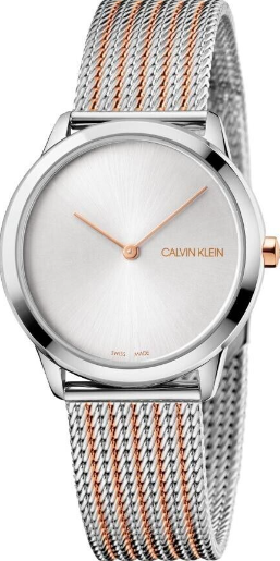 Neue, in der Schweiz hergestellte CALVIN KLEIN Minimal Quartz Unisex-Armbanduhr mit silbernem Zifferblatt