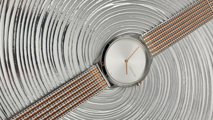 Neue, in der Schweiz hergestellte CALVIN KLEIN Minimal Quartz Unisex-Armbanduhr mit silbernem Zifferblatt