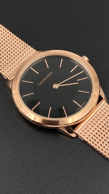 Neue, in der Schweiz hergestellte CALVIN KLEIN Minimal Quartz Damenuhr mit schwarzem Zifferblatt