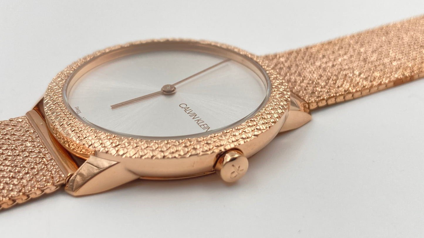 Neue, in der Schweiz hergestellte CALVIN KLEIN Minimal Quartz Damenuhr mit silbernem Zifferblatt