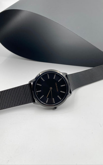 Neue, in der Schweiz hergestellte CALVIN KLEIN-Quarzuhr für Damen mit schwarzem Zifferblatt