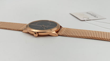 Neue, in der Schweiz hergestellte CALVIN KLEIN Minimal Quartz Damenuhr mit schwarzem Zifferblatt