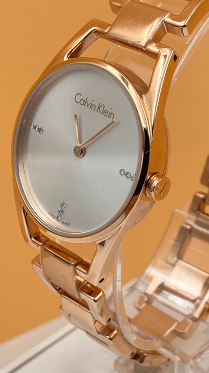 New Swiss Made CALVIN KLEIN Dainty Silver Dial Ladies Quartz Watch