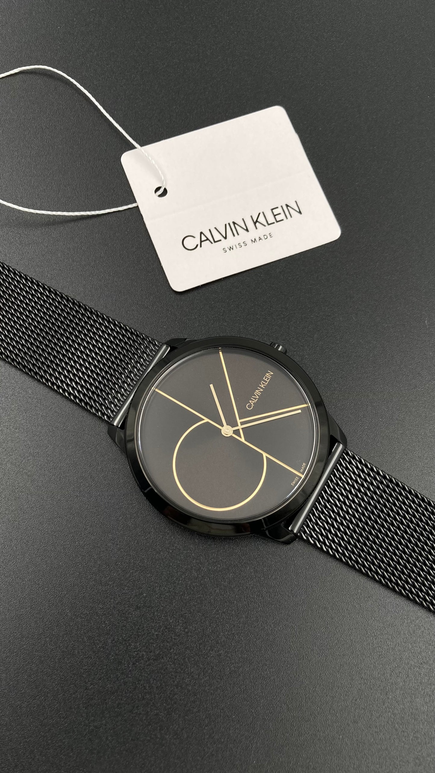 Neu Swiss Made Calvin Klein Herren Quarzuhr Edelstahl Schwarz Zifferblatt 40mmWa 