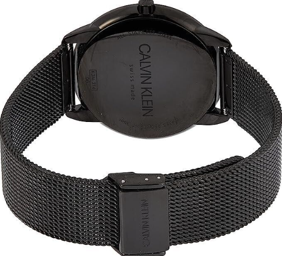 Neu Swiss Made Calvin Klein Herren Quarzuhr Edelstahl Schwarz Zifferblatt 40mmWa 