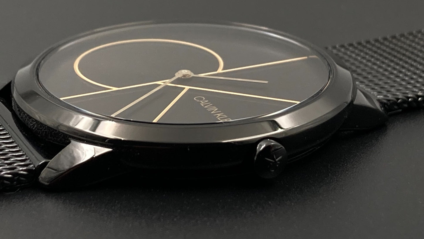 Neu Swiss Made Calvin Klein Herren Quarzuhr Edelstahl Schwarz Zifferblatt 40mmWa 