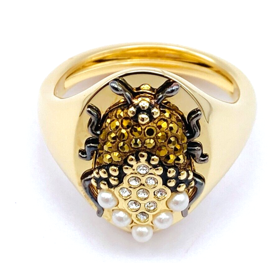 New SWAROVSKI MAGNETIC SIGNET SCARAB BEETLE RING - GOLD - Size 50-55