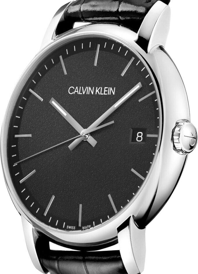 New Swiss Made CALVIN KLEIN Quartz Black Dial Black Leather Men's Watch