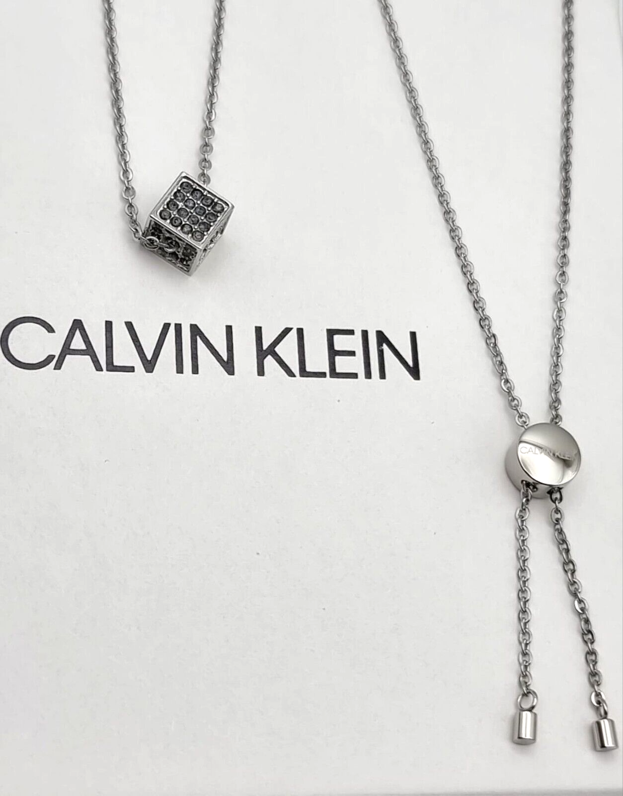 New CALVIN KLEIN ROCKING KJ9CAN040100 STAINLESS STEEL NECKLACE - GREY CRYSTALS