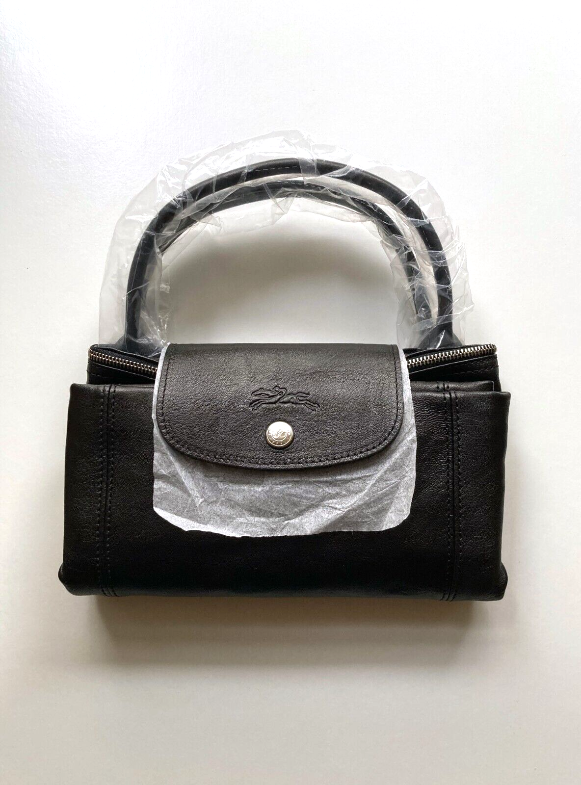 LONGCHAMP LE PLIAGE CUIR TOP HANDLE BAG MEDIUM - BLACK