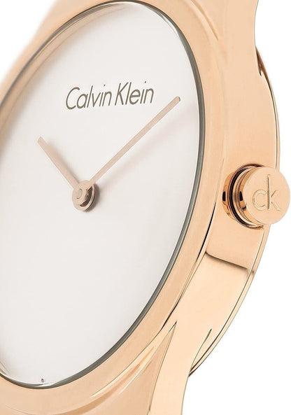 New Swiss Made CALVIN KLEIN Whirl Silver Dial Rose Gold PVD Ladies Quartz Watch