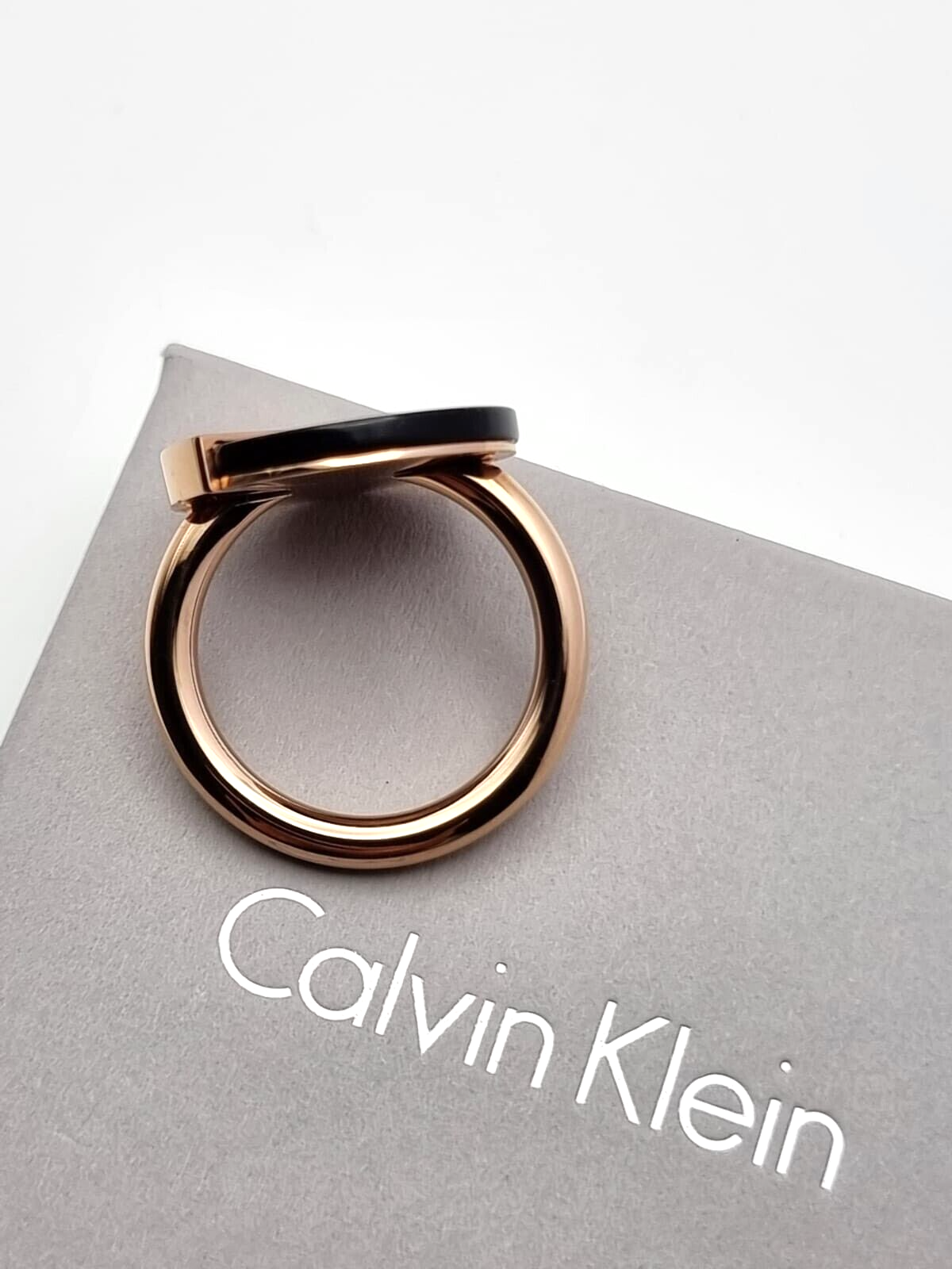 New CALVIN KLEIN SPICY KJ8RBR140107 ROSE GOLD RING - BLACK STONE - SIZE 55