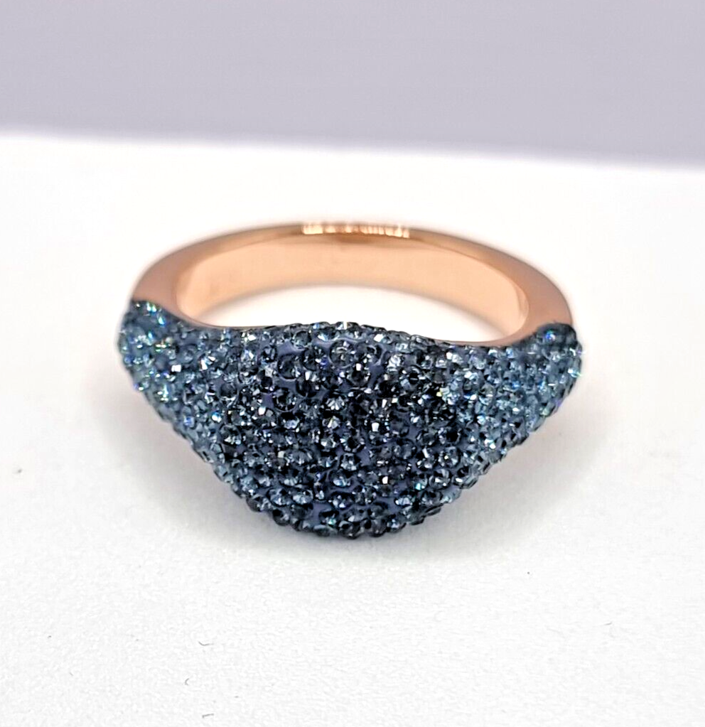 New SWAROVSKI STONE SIGNET RING - BLAU ROSEGOLD PLATED - GR. 50