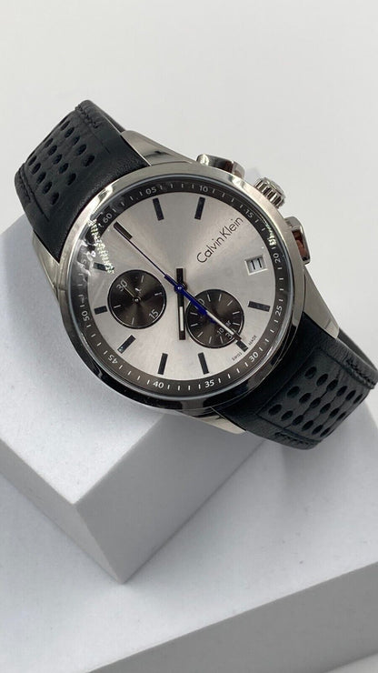 New Swiss Made CALVIN KLEIN Bold Chronograph Silver Dial Men's Watch