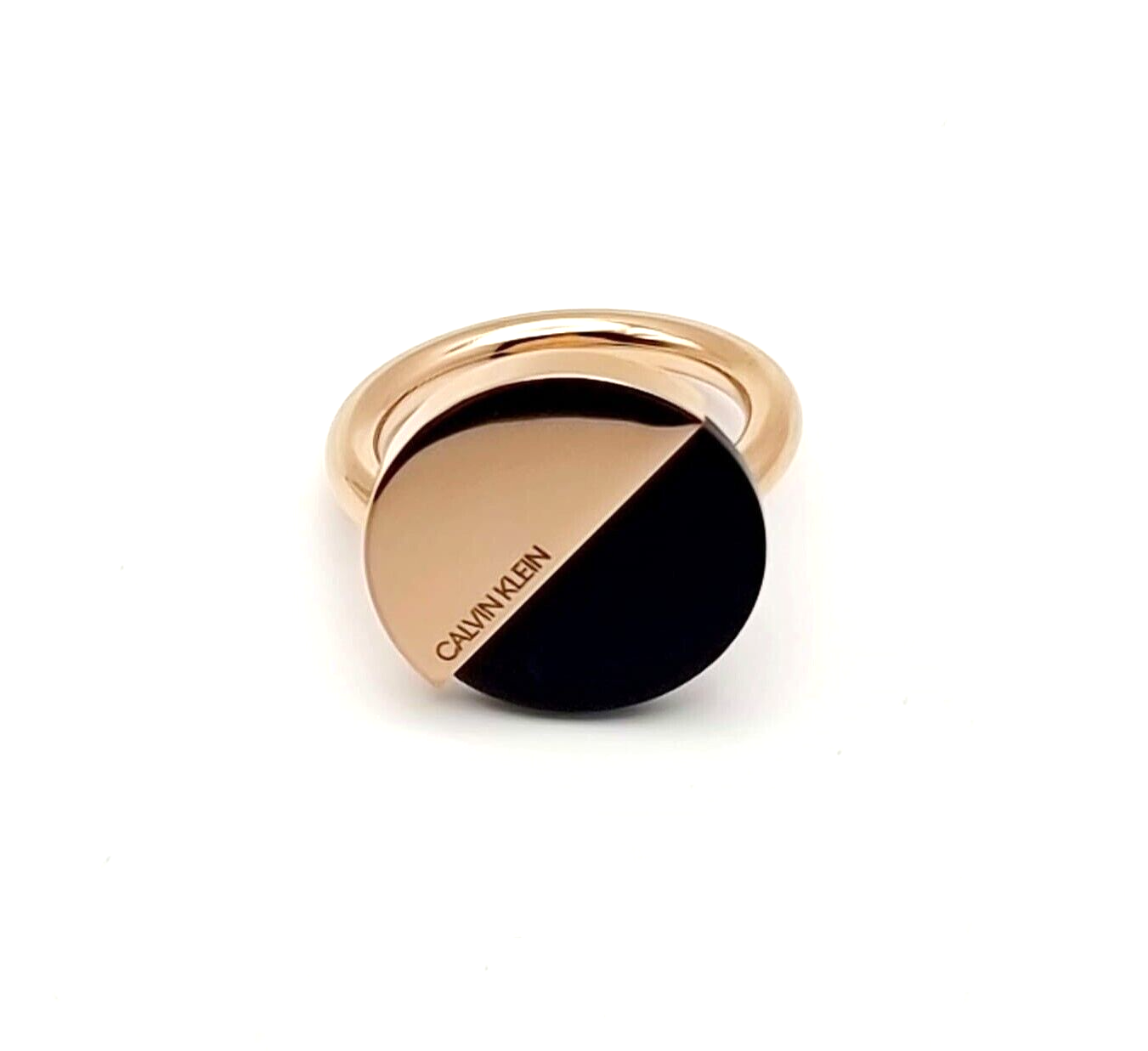 New CALVIN KLEIN SPICY KJ8RBR140107 ROSE GOLD RING - BLACK STONE - SIZE 55