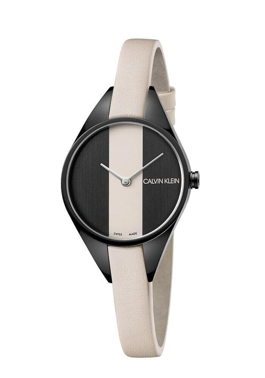 New Swiss Made CALVIN KLEIN Rebel Cream and Black Dial Ladies Watch