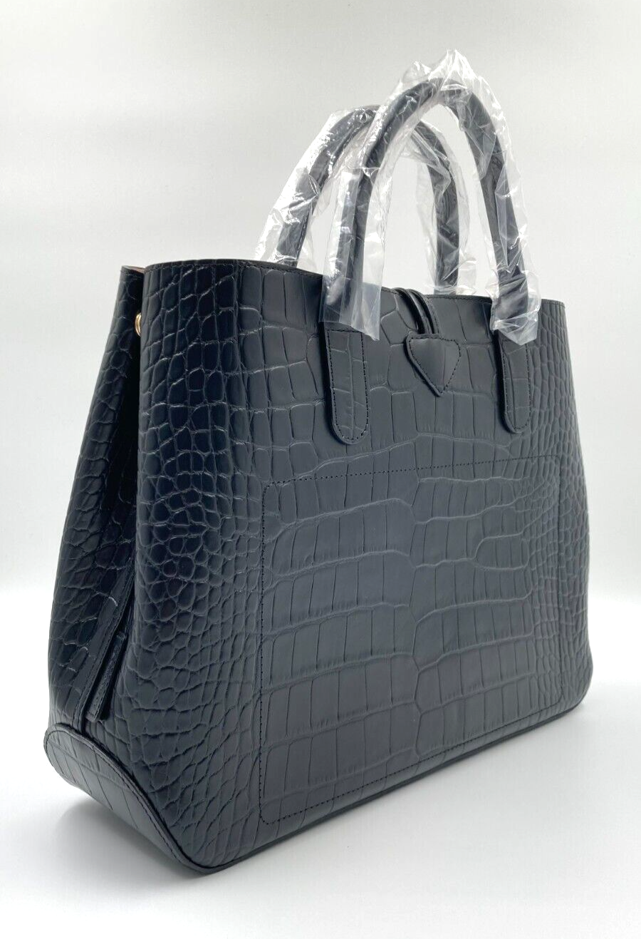 LONGCHAMP ROSEAU CROCO TOP HANDLE BAG - BLACK