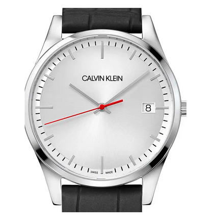 New Swiss Made CALVIN KLEIN Time Quartz Men's Black Leather StrapWatch