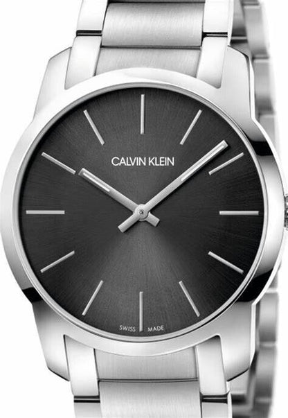 Neue, in der Schweiz hergestellte CALVIN KLEIN City Extension-Quarzuhr mit schwarzem Zifferblatt für Unisex