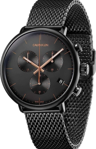 New Swiss Made CALVIN KLEIN Chronograph Quartz Black Dial Men's Watch