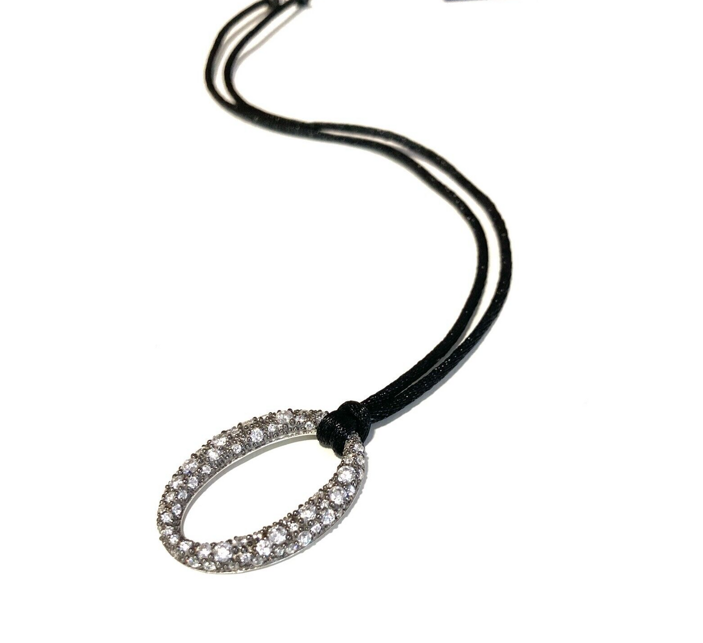 New BLISS Silver and Silk Necklace W/Zirconia Pendant