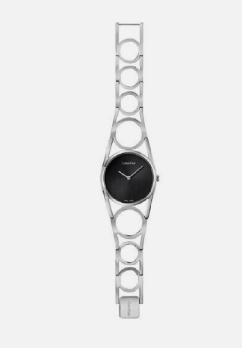 New Swiss Made CALVIN KLEIN Round Black Dial Small Stainless Steel Ladies Watch