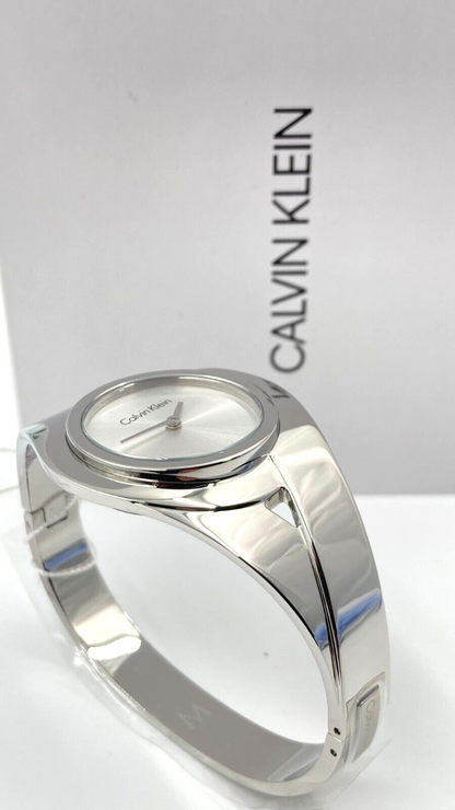 New Swiss Made CALVIN KLEIN Sensual Silver Dial Medium Bangle Ladies Watch